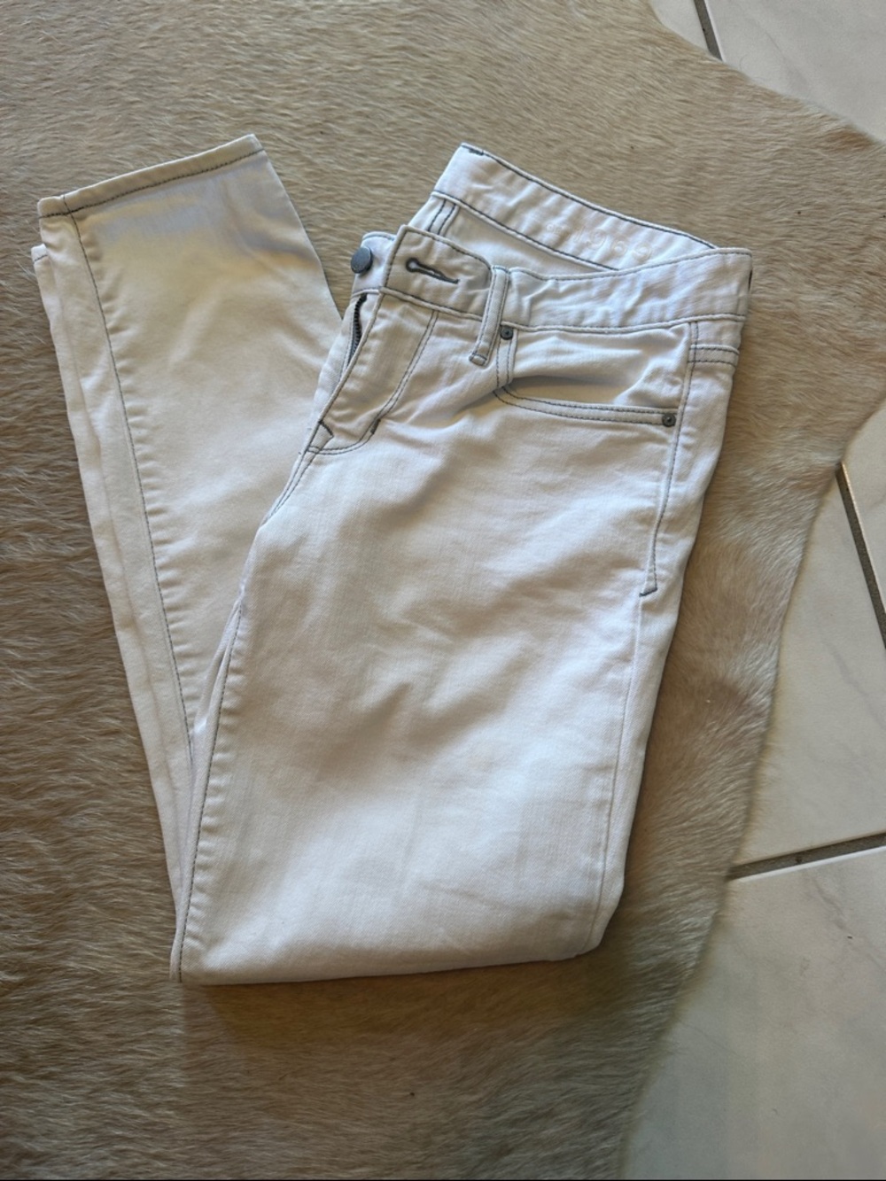 White Skinny Jeans - with gray blue stitching. Like new